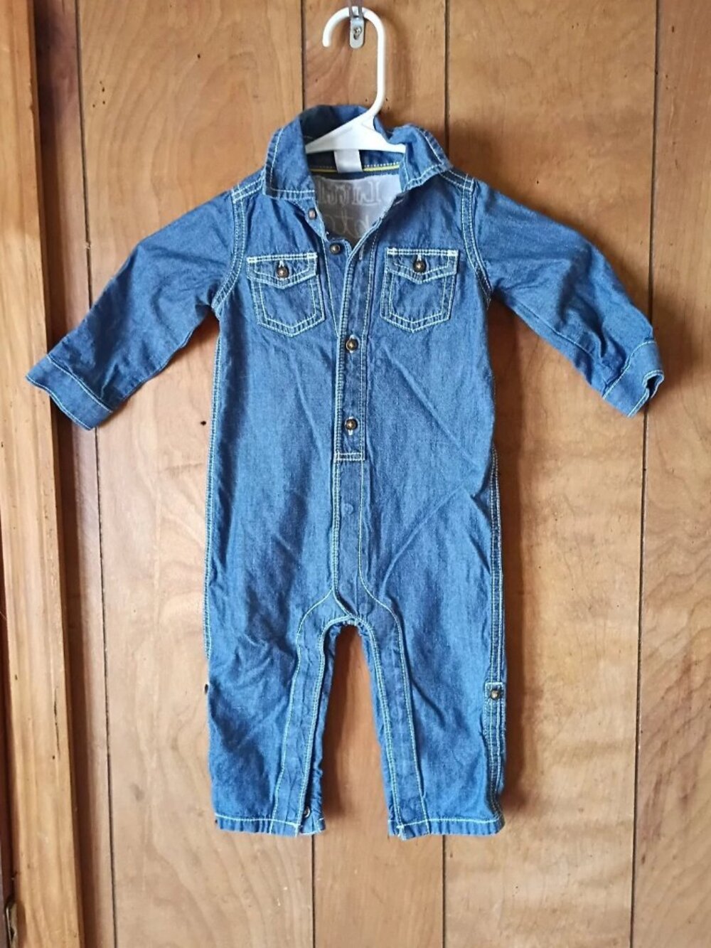 Carter’s Baby Denim Romper 12 Months Little Captain Embroidered Cotton Snap